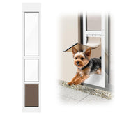 NIAOMAOGOU dog door on sliding glass track with white frame enables easy pet access.