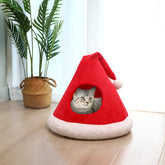 NIBESSER cat bed Christmas hat tent front view for cozy privacy and festive vibes.