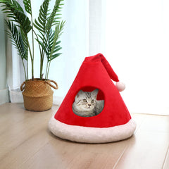 NIBESSER cat bed Christmas hat tent front view for cozy privacy and festive vibes.