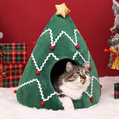 NIBESSER cat bed Christmas tree design provides cozy privacy for felines.