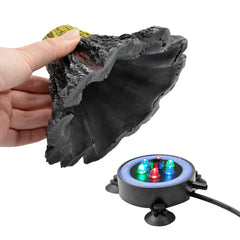 NICREW Volcano Ornament in aquarium view showing integrated lighting and bubbles.