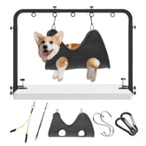 Niffgaff adjustable grooming arm mounted on table for easy home grooming.
