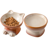 Nihow elevated cat bowl tilt-angle view demonstrates comfortable feeding posture.