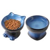 Nihow elevated bowls blue-black main view highlights stable 2-piece ceramic set.