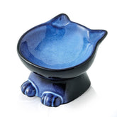 Nihow slanted elevated cat bowl side view highlights tilt design for centered feeding.