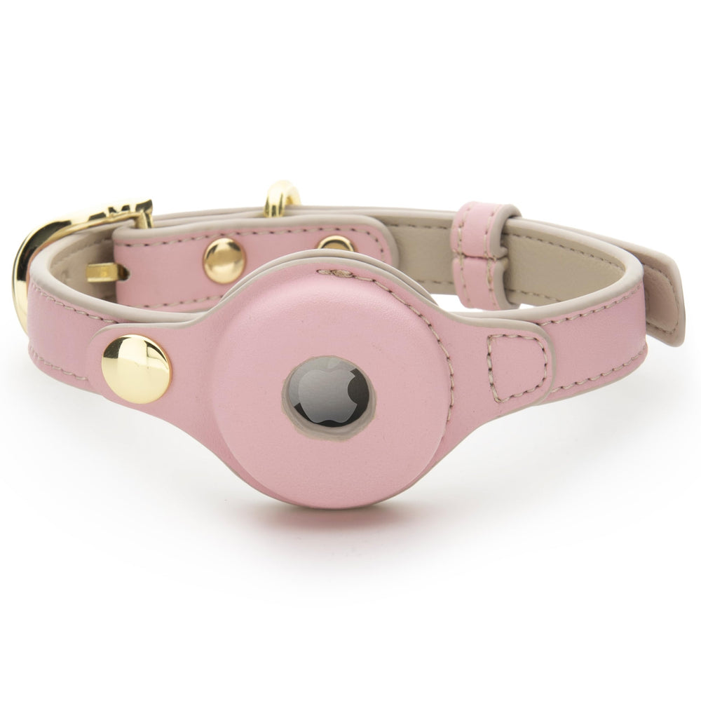 Nina Woof Cupertino collar pink closeup highlighting vegan leather comfort and durable stitching.