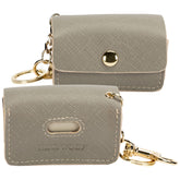 Nina Woof leather poop bag holder grey full view highlights stylish waste bag dispenser