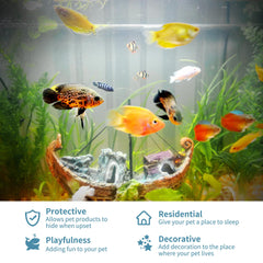 nine-nine-world-mall resinous hide cave side view highlights safe shelter during tank setup