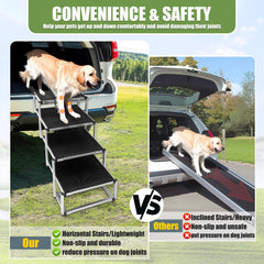 Ninth Shop Foldable Dog Stairs folded-compact for unobtrusive trunk storage.
