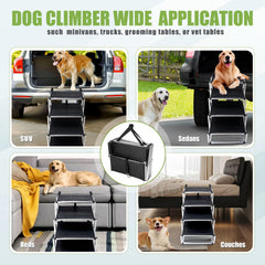 Ninth Shop Foldable Dog Stairs side view highlights adjustable height for different vehicles.