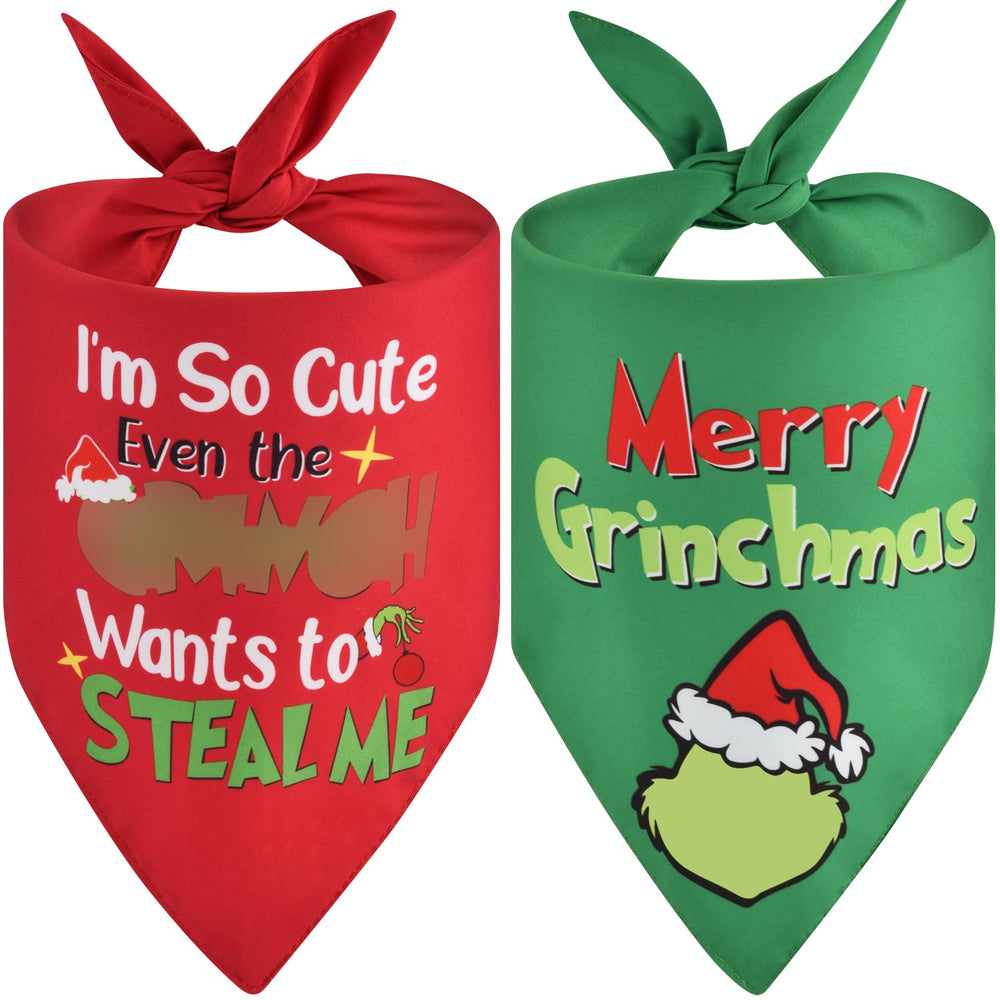 NINU Christmas dog bandana in green-red triangles for holiday photos and festive walks