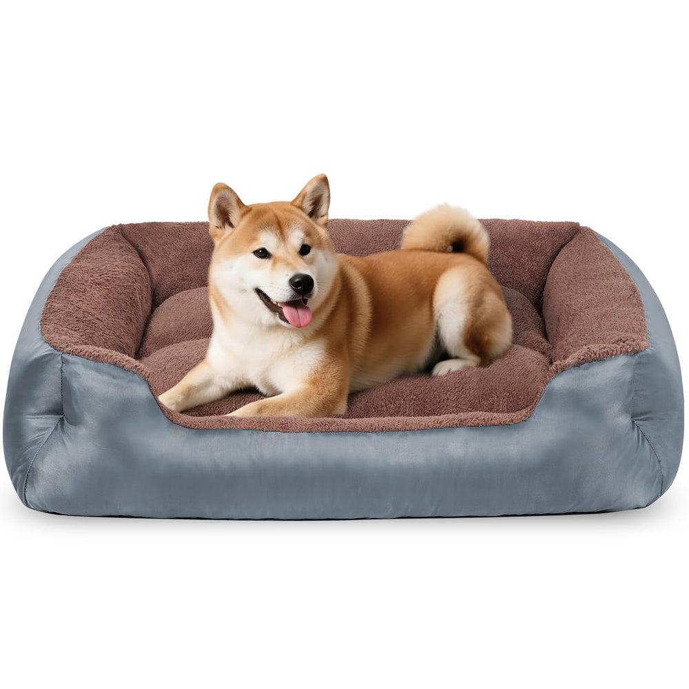 NIRDOG medium dog bed with raised side pillows for neck support and comfort.