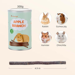 Niteangel Apple Sticks closeup reveals natural apple branches for safe chewing.