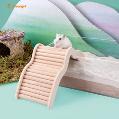 Niteangel hamster climbing bridge ladder side view, durable beech wood for long lasting play.