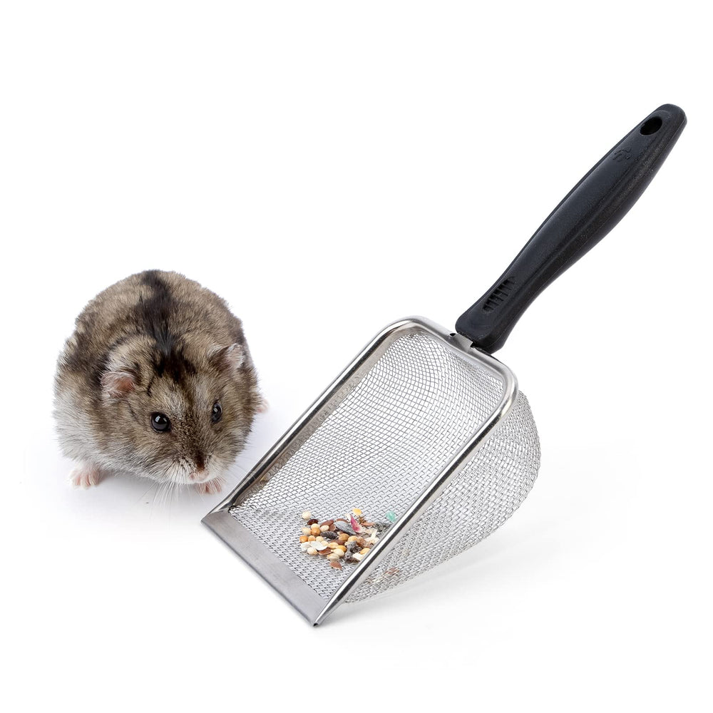Niteangel hamster sand bath scoop top view shows compact stainless steel design for easy screening.