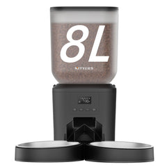 Nityers automatic cat feeder front view with dual trays for two cats.