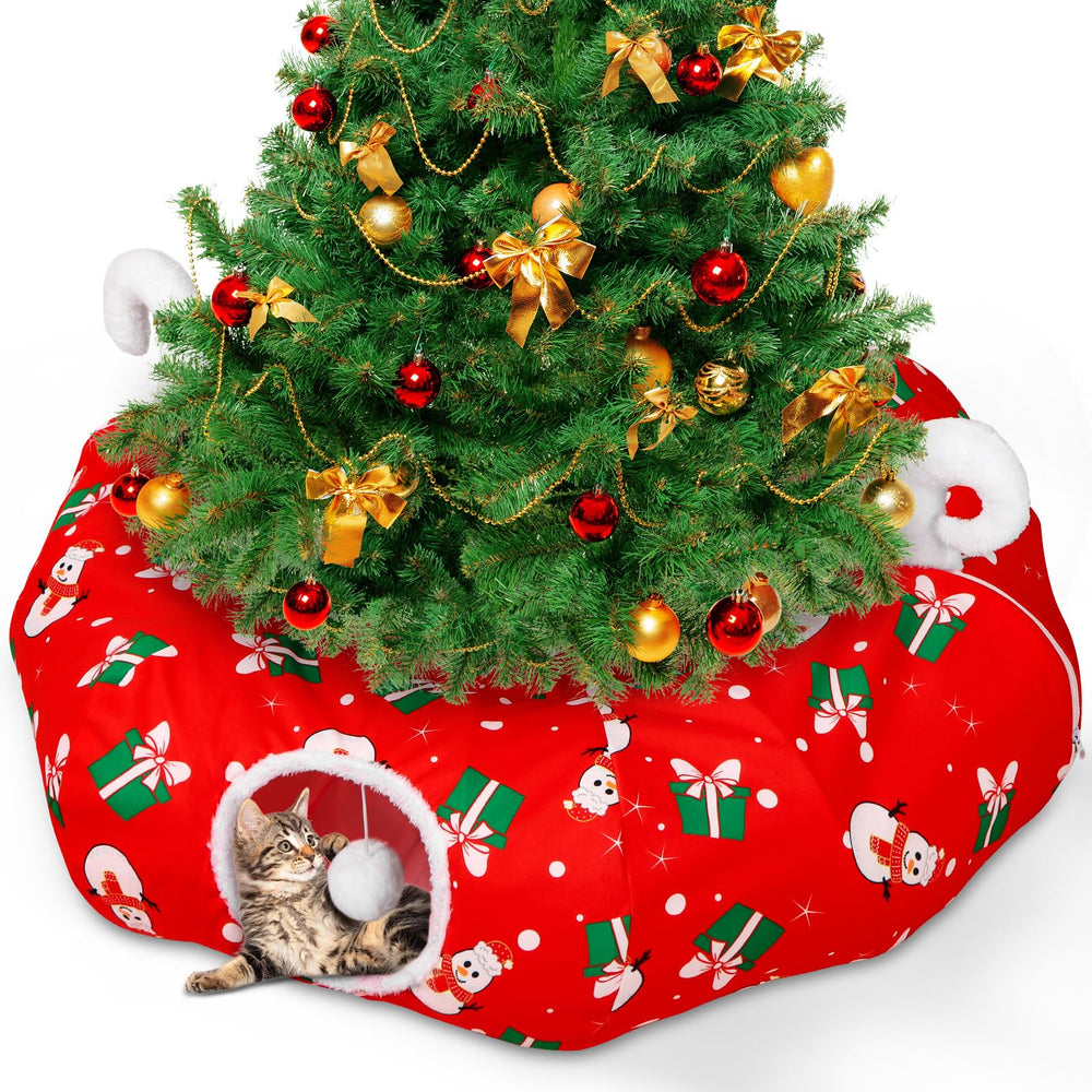 Niuyhe cat tunnel Christmas tree skirt assembled as a cozy feline base.