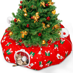Niuyhe cat tunnel Christmas tree skirt assembled as a cozy feline base.