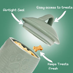NIXBYO ceramic dog treat storage jar in green on kitchen counter