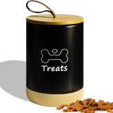 NIXBYO dog treat container front view keeps snacks fresh with airtight lid.