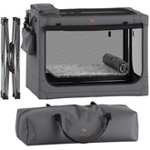 Noah & Paw collapsible crate cover setup shows durable home-to-travel enclosure.