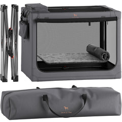 Noah & Paw collapsible dog crate front view shows durable frame for travel