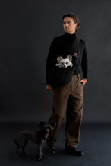 Noah & Paw dog sling denim-front-view shows easy access and comfortable wearing.