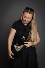 Noah & Paw dog sling safety belt clip highlights triple-layer security for peace of mind.