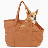 NoblePup plush dog purse carrier exterior in brown for cozy travel with small dogs.