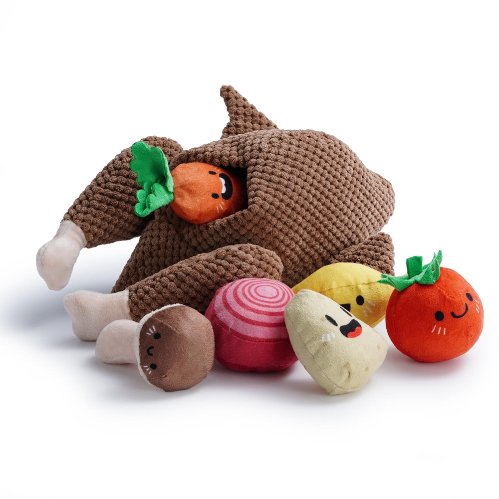 Nocciola 7-in-1 turkey dog toy closeup with squeaker for engaging play and enrichment