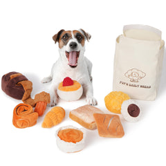 Nocciola bread-shaped squeak toy keeps small dogs entertained during play.