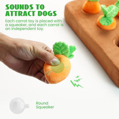 Nocciola squeaky-carrot-toy adds attention-grabbing sound during play