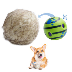 Nocciola Wobble Giggle Ball shows soft plush fur inviting dogs to chase, promoting active play.