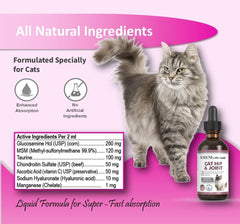 NODENS Cat Hip and Joint Liquid ingredients — glucosamine, chondroitin, hyaluronic acid for joint support.