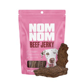 NomNomNow Beef Jerky Treats packaging conveys premium, USA-made jerky for dogs.