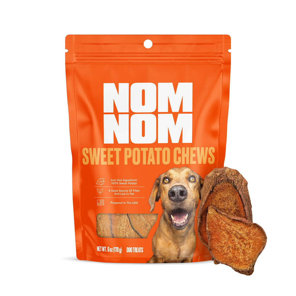 NOMNOMNOW Sweet Potato Chew Treats pack, a single-ingredient snack ideal for training rewards.