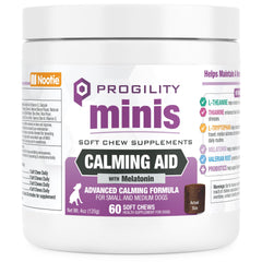 Nootie Progility Mini Calming bottle closeup highlighting calming formula and NASC quality.