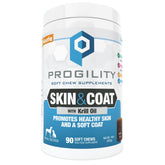 Nootie Progility soft chews bottle promotes healthy skin and a shiny coat.