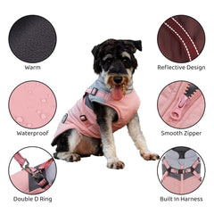 Norbi all-weather dog coat with harness highlights back zipper for easy on and off