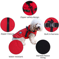 Norbi dog winter jacket soft fleece lining, red—cozy warmth for small to medium dogs.