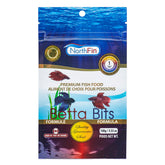 NorthFin Betta Bits bottle close-up highlighting easy-digest pellets for Bettas.