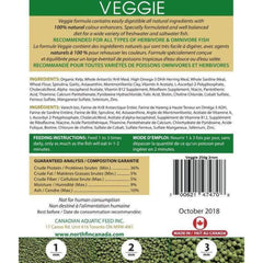 Northfin Veggie Fish Food color-vibrance pellets showcase astaxanthin for natural color in herbivores.