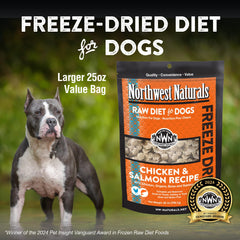 Northwest Naturals chicken-salmon nuggets close-up, bite-sized and easy to chew.