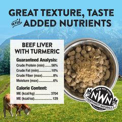 Northwest Naturals beef liver turmeric bite-sized pieces ideal for meal toppers.