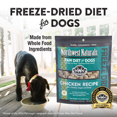 Northwest Naturals freeze-dried chicken nuggets serving bowl shows bite-sized portions ideal for training.