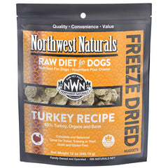 Northwest Naturals freeze-dried turkey dog food bite-sized nuggets close-up—training rewards flavor.