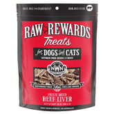 Northwest Naturals Raw Rewards package shows USA-made, quality freeze-dried beef liver treats.