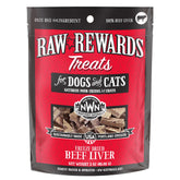 Northwest Naturals Raw Rewards freeze dried beef liver treats packaging travel-friendly snack option.