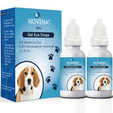 NOVEHA pet gel eye drops bottle closeup for long-lasting hydration.