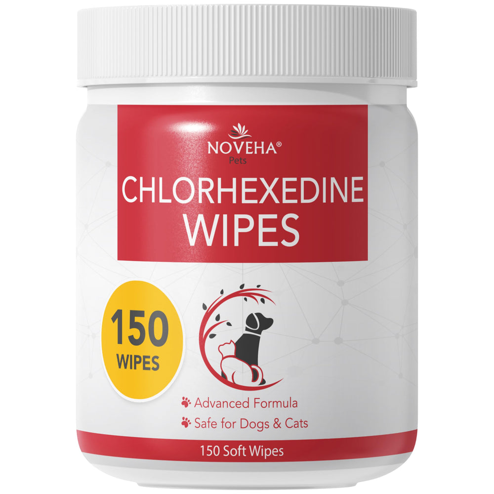 NOVEHA Pet Wipes close-up of facial folds for gentle cleansing.